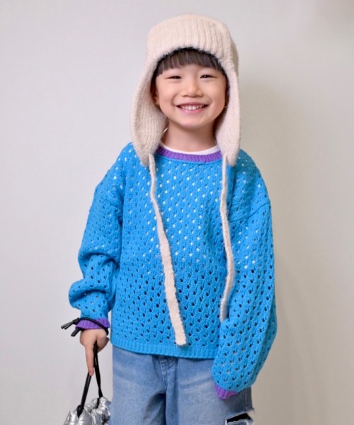 CIAOPANIC TYPY（チャオパニックティピー）の「【KIDS】ハンドライク編み配色ニット（ニット/セーター・キッズ・ピンク/ブルー/ブラック・SMALL/MEDIUM/LARGE/X-LARGE/XX-LARGE）」の2枚目の写真