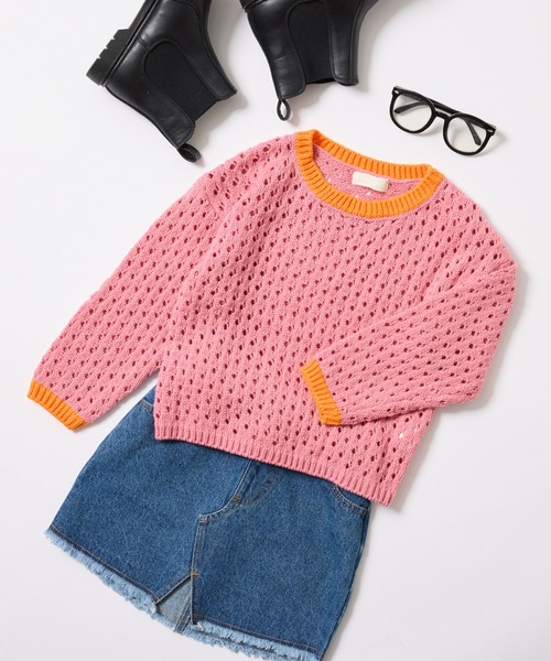 CIAOPANIC TYPY（チャオパニックティピー）の「【KIDS】ハンドライク編み配色ニット（ニット/セーター・キッズ・ピンク/ブルー/ブラック・SMALL/MEDIUM/LARGE/X-LARGE/XX-LARGE）」の4枚目の写真