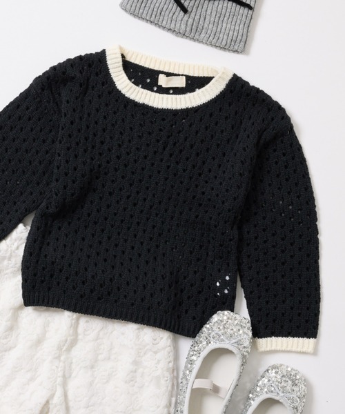 CIAOPANIC TYPY（チャオパニックティピー）の「【KIDS】ハンドライク編み配色ニット（ニット/セーター・キッズ・ピンク/ブルー/ブラック・SMALL/MEDIUM/LARGE/X-LARGE/XX-LARGE）」の21枚目の写真