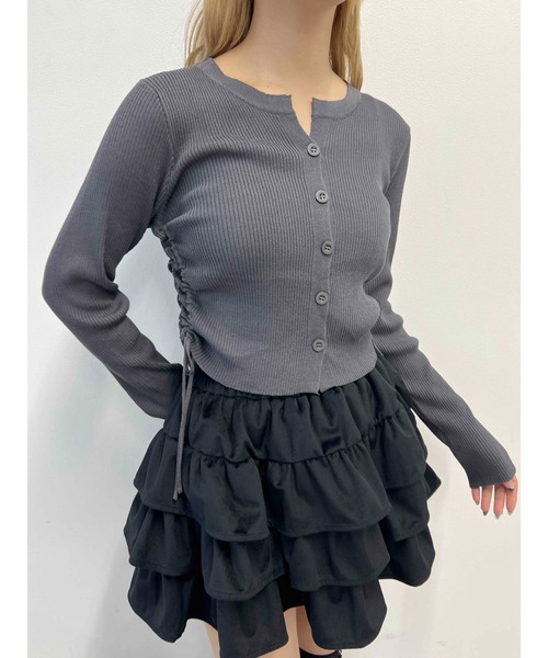 PHILLY（フィリー）の「《新色追加》サイドドロストカーディガン（カーディガン/ボレロ・レディース・ワインレッド/ダークグレー/ブラック・FREE）」の2枚目の写真