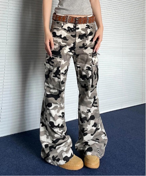 セール】Y2K 迷彩柄ワイドストレートワークパンツ（デニムパンツ