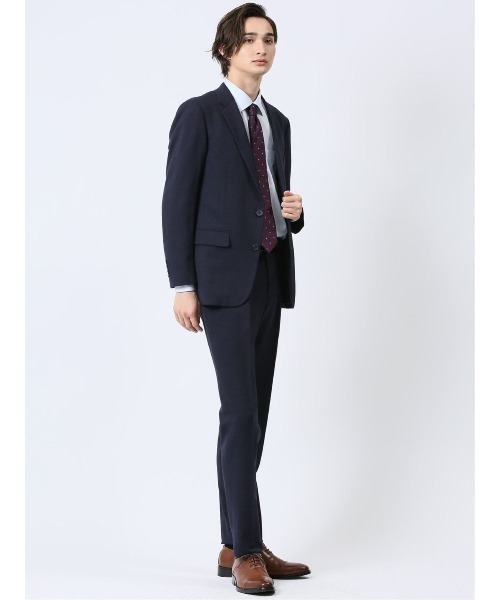 【セール】タカキュー Woolen Tec On ストレッチ ウォッシャブル ノータック ビジネスパンツ チェック紺（スーツパンツ）｜TAKA-Q（タカキュー）