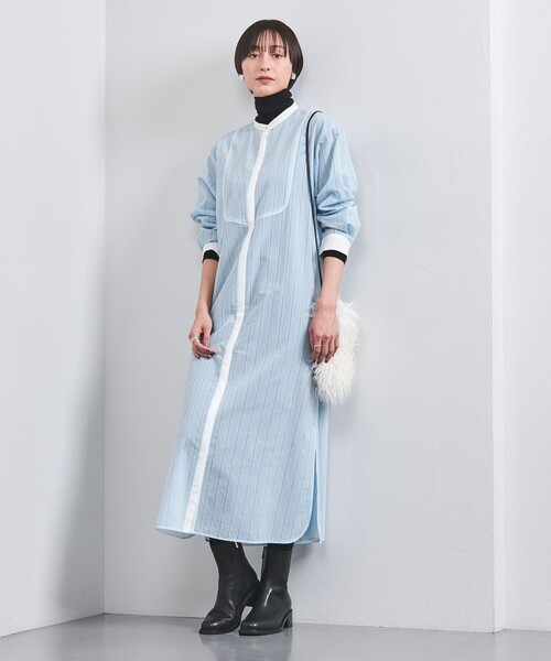 UNITED ARROWS(ユナイテッドアローズ)の「ストライプ ロングシャツ ワンピース(シャツワンピース・レディース・ライム/ライトブルー・36/38)」の2枚目の写真