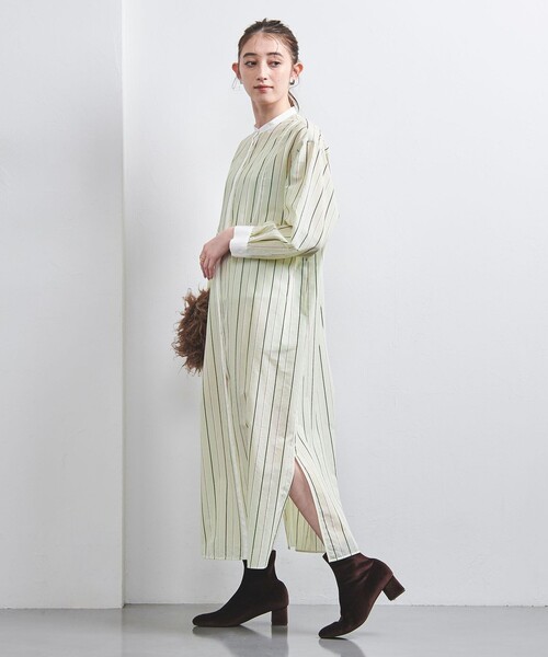 UNITED ARROWS(ユナイテッドアローズ)の「ストライプ ロングシャツ ワンピース(シャツワンピース・レディース・ライム/ライトブルー・36/38)」の10枚目の写真