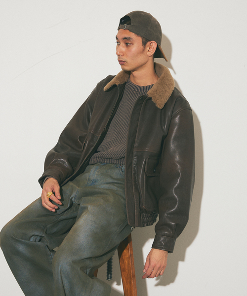 JOURNAL STANDARD(ジャーナルスタンダード)の「ラムレザー ヴィンテージ ボアブルゾン(ブルゾン・メンズ・ブラウン・MEDIUM/LARGE)」の5枚目の写真