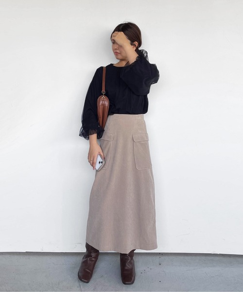 ketty cherie（ケティシェリー）の「コーデュロイナロースカート≪手洗い可能≫（スカート・レディース・チャコールグレー/ベージュ・M）」の13枚目の写真
