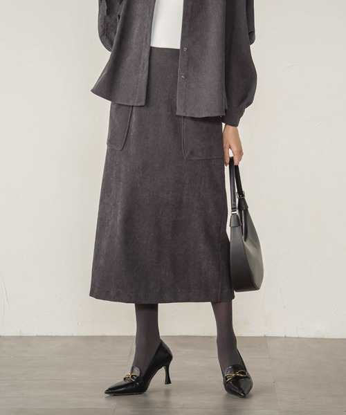 ketty cherie（ケティシェリー）の「コーデュロイナロースカート≪手洗い可能≫（スカート・レディース・チャコールグレー/ベージュ・M）」の16枚目の写真