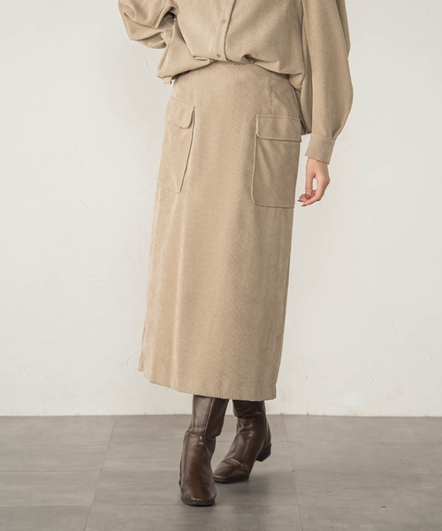 ketty cherie（ケティシェリー）の「コーデュロイナロースカート≪手洗い可能≫（スカート・レディース・チャコールグレー/ベージュ・M）」の21枚目の写真