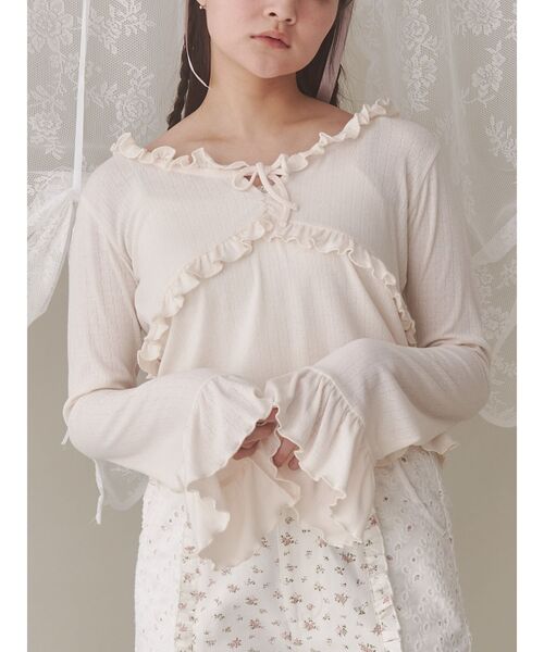 セール】pointail frilly gather tops（Tシャツ/カットソー