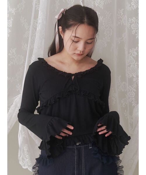 メリージェニー merry jenny fluffy frill tops （ブラック