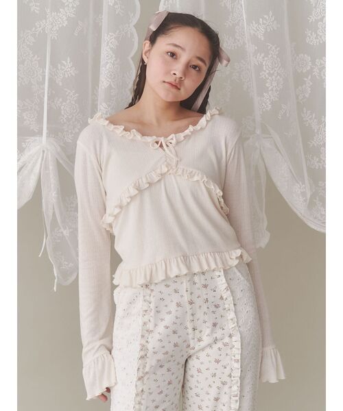 merry jenny（メリージェニー）の「pointail frilly gather tops（Tシャツ/カットソー・レディース・ブラック/ブルー/アイボリー・FREE）」の11枚目の写真