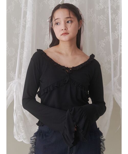 merry jenny（メリージェニー）の「pointail frilly gather tops（Tシャツ/カットソー・レディース・ブラック/ブルー/アイボリー・FREE）」の14枚目の写真