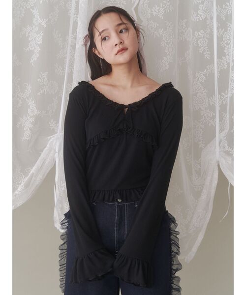 merry jenny（メリージェニー）の「pointail frilly gather tops（Tシャツ/カットソー・レディース・ブラック/ブルー/アイボリー・FREE）」の15枚目の写真