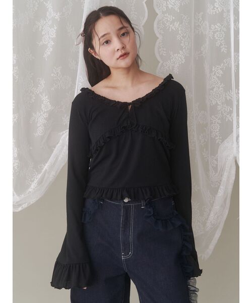 merry jenny（メリージェニー）の「pointail frilly gather tops（Tシャツ/カットソー・レディース・ブラック/ブルー/アイボリー・FREE）」の16枚目の写真