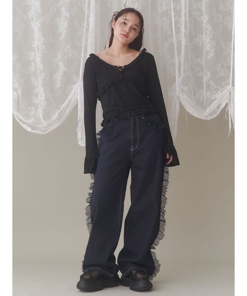 merry jenny（メリージェニー）の「pointail frilly gather tops（Tシャツ/カットソー・レディース・ブラック/ブルー/アイボリー・FREE）」の17枚目の写真