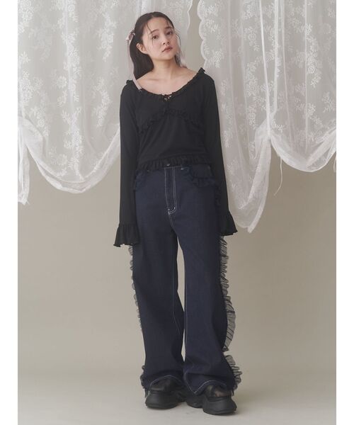 merry jenny（メリージェニー）の「pointail frilly gather tops（Tシャツ/カットソー・レディース・ブラック/ブルー/アイボリー・FREE）」の19枚目の写真