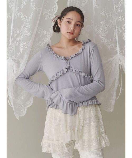 merry jenny（メリージェニー）の「pointail frilly gather tops（Tシャツ/カットソー・レディース・ブラック/ブルー/アイボリー・FREE）」の20枚目の写真