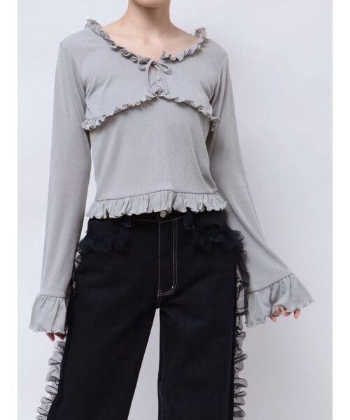 merry jenny（メリージェニー）の「pointail frilly gather tops（Tシャツ/カットソー・レディース・ブラック/ブルー/アイボリー・FREE）」の3枚目の写真