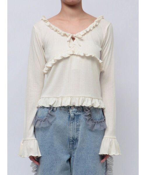 merry jenny（メリージェニー）の「pointail frilly gather tops（Tシャツ/カットソー・レディース・ブラック/ブルー/アイボリー・FREE）」の2枚目の写真