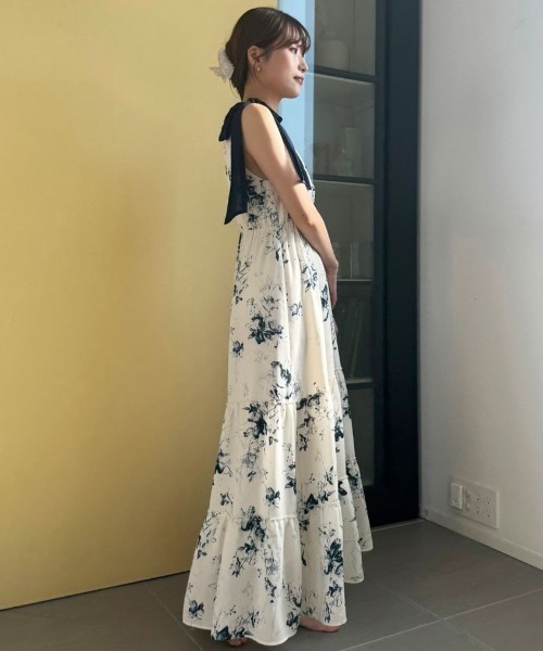 SNIDEL HOME（スナイデルホーム）の「ショルダーリボンワンピース（ルームウェア/パジャマ・レディース・ピンク/ネイビー/オフホワイト・FREE）」の12枚目の写真