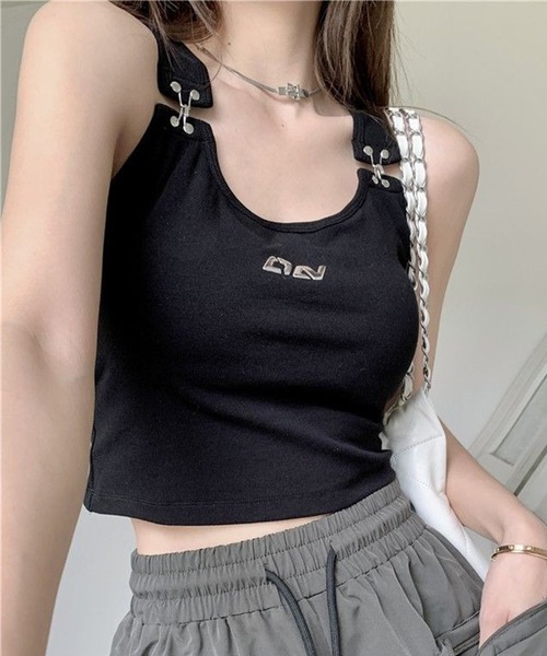 Lace Ladies(レースレディース)の「ソリッドカラー サスペンダー風 コンパクト ラウンド タンクトップ(タンクトップ・レディース・ブラック/ホワイト・S/M/L/XL)」の17枚目の写真