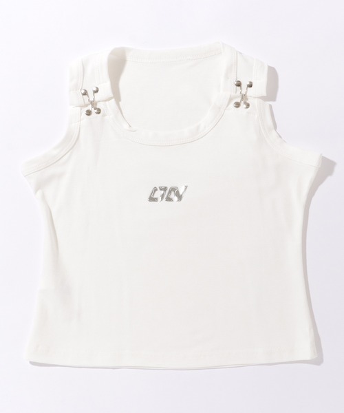 セール】ソリッドカラー サスペンダー風 コンパクト ラウンド タンク