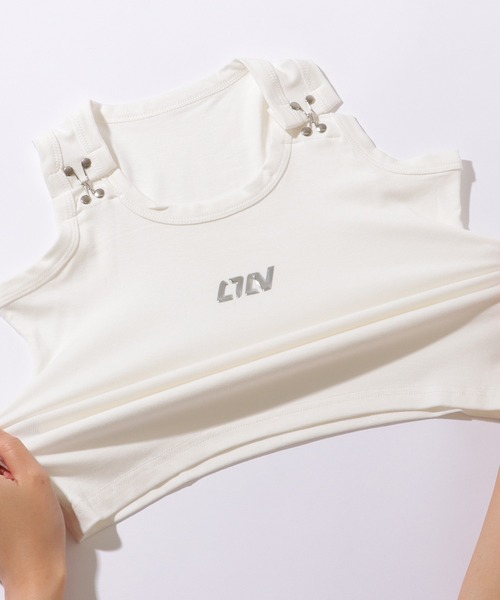 セール】ソリッドカラー サスペンダー風 コンパクト ラウンド タンク