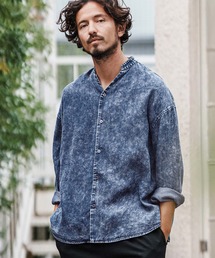 CAMBIO(JrI)ms5914- Silky Chemical Wash Denim Skipper Band Collar Shirts XLbp[ohJ[Vc(Vc/uEX)