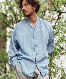 ms5914- Silky Chemical Wash Denim Skipper Band Collar Shirts スキッパーバンドカラーシャツ