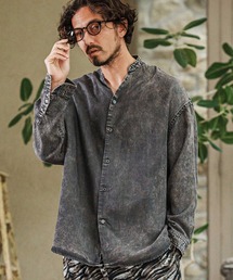 ms5914- Silky Chemical Wash Denim Skipper Band Collar Shirts スキッパーバンドカラーシャツ