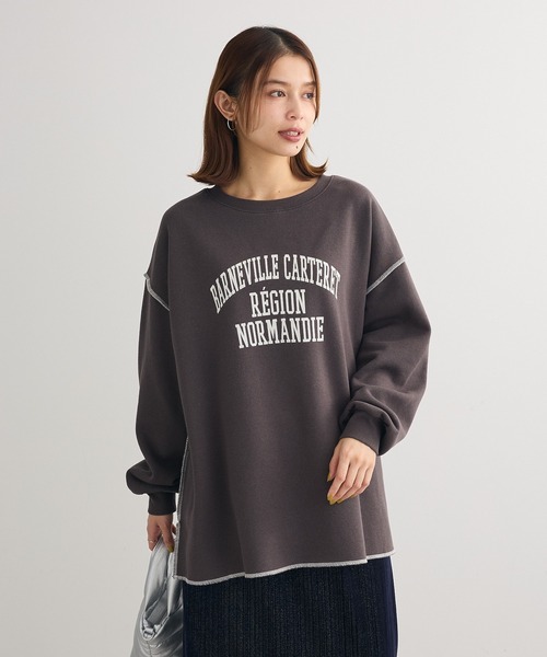 Green Parks(グリーンパークス)の「裏起毛配色ステッチロゴチュニック(スウェット・レディース・ライトブルー/ホワイト系その他/ダークグレー・FREE)」の14枚目の写真