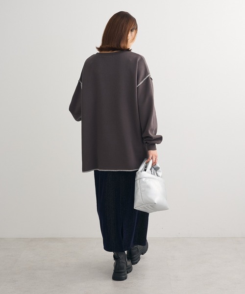 Green Parks(グリーンパークス)の「裏起毛配色ステッチロゴチュニック(スウェット・レディース・ライトブルー/ホワイト系その他/ダークグレー・FREE)」の16枚目の写真