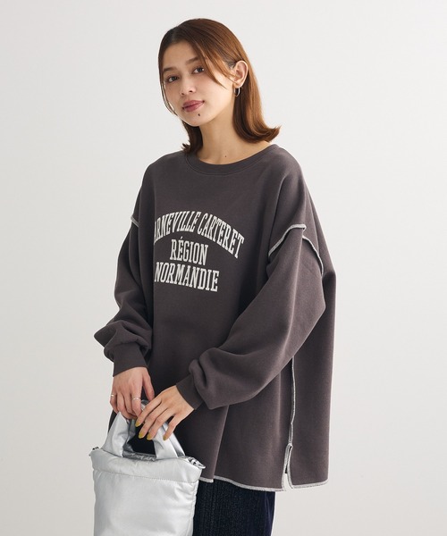 Green Parks(グリーンパークス)の「裏起毛配色ステッチロゴチュニック(スウェット・レディース・ライトブルー/ホワイト系その他/ダークグレー・FREE)」の15枚目の写真