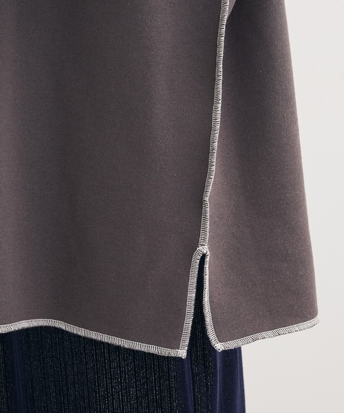 Green Parks(グリーンパークス)の「裏起毛配色ステッチロゴチュニック(スウェット・レディース・ライトブルー/ホワイト系その他/ダークグレー・FREE)」の9枚目の写真