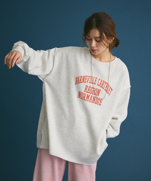 Green Parks(グリーンパークス)の「裏起毛配色ステッチロゴチュニック(スウェット・レディース・ライトブルー/ホワイト系その他/ダークグレー・FREE)」の20枚目の写真