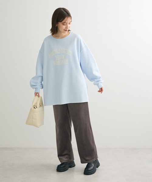 Green Parks(グリーンパークス)の「裏起毛配色ステッチロゴチュニック(スウェット・レディース・ライトブルー/ホワイト系その他/ダークグレー・FREE)」の8枚目の写真