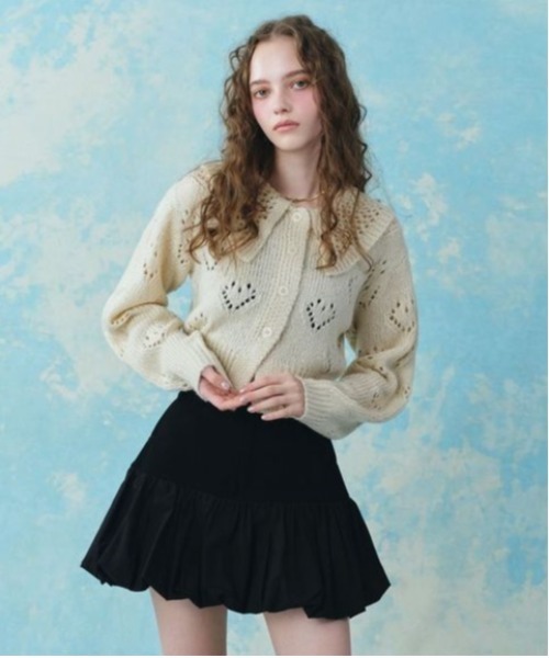 Heather(ヘザー)の「ハート柄編みニットカーディガン 292253(カーディガン/ボレロ・レディース・アイボリー/グレー/レッド・FREE)」の2枚目の写真