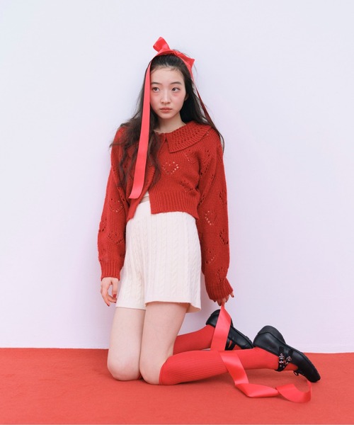 Heather(ヘザー)の「ハート柄編みニットカーディガン 292253(カーディガン/ボレロ・レディース・アイボリー/グレー/レッド・FREE)」の15枚目の写真