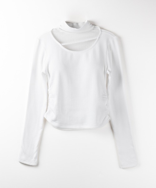 me+em select(ミームセレクト)の「【 3color / 裏起毛 】チョーカーナナメストラップシャーリングトップス / choker naname strap shirring tops(Tシャツ/カットソー・レディース・ホワイト/ブラック/グレー・FREE)」の11枚目の写真