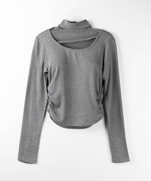 me+em select(ミームセレクト)の「【 3color / 裏起毛 】チョーカーナナメストラップシャーリングトップス / choker naname strap shirring tops(Tシャツ/カットソー・レディース・ホワイト/ブラック/グレー・FREE)」の12枚目の写真