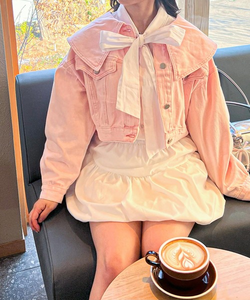 frunco（フランコ）の「BIGカラーデニムジャケット（デニムジャケット・レディース・ピンク/ブラック/ブルー・FREE）」の3枚目の写真