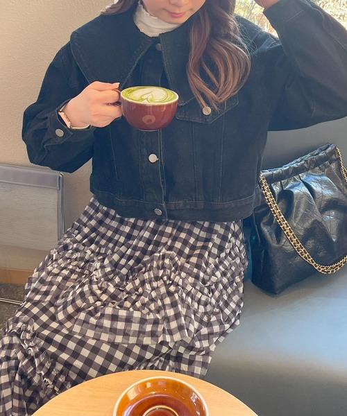 frunco（フランコ）の「BIGカラーデニムジャケット（デニムジャケット・レディース・ピンク/ブラック/ブルー・FREE）」の4枚目の写真