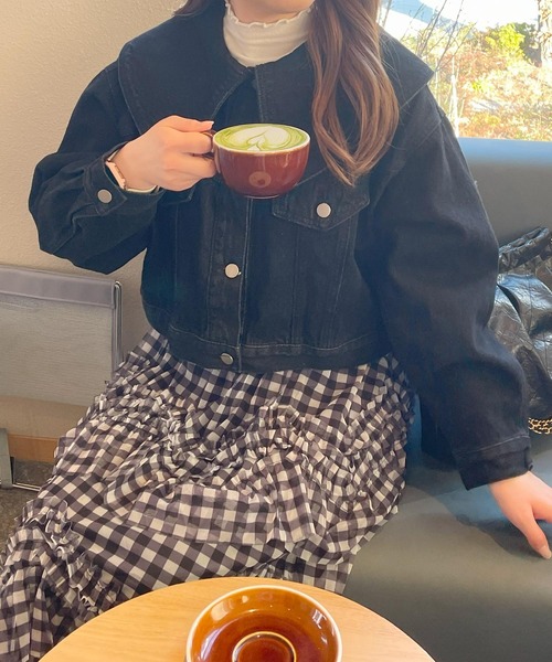 frunco（フランコ）の「BIGカラーデニムジャケット（デニムジャケット・レディース・ピンク/ブラック/ブルー・FREE）」の5枚目の写真