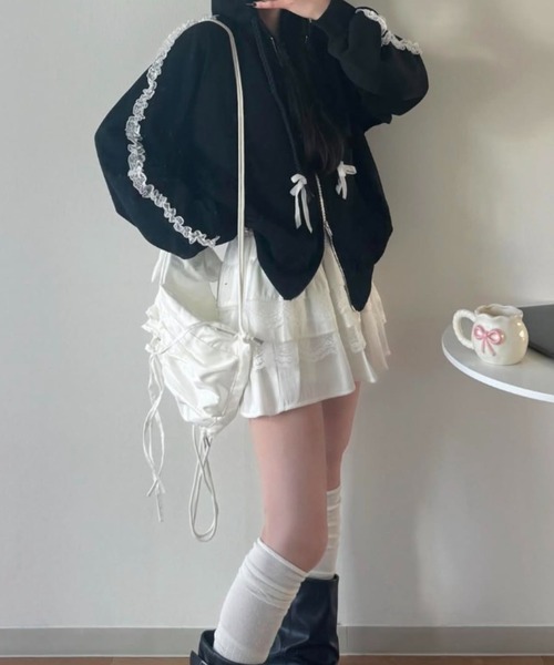 nemne store（ネンネストア）の「【seoup】レースジップフーディ（パーカー・レディース・杢グレー/ブラック系/ホワイト系・MEDIUM/SMALL）」の7枚目の写真