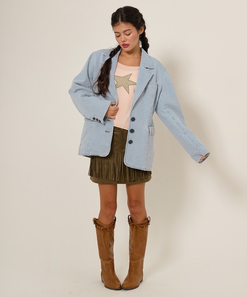 オーバーサイズ デニムテーラードジャケット TINA：JOJUN（デニム