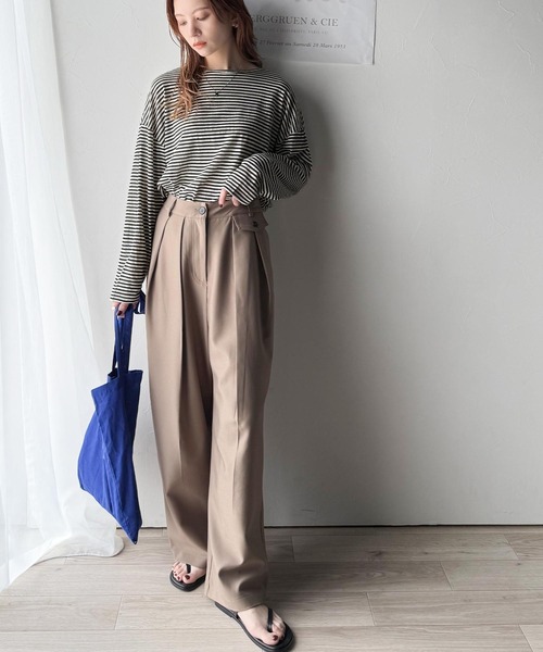 classicalelf(クラシカルエルフ)の「大人のラフスタイルを叶える。ビッグシルエットスラブシアーボーダートップス(長袖) 紫外線・日焼け対策/冷房対策(Tシャツ/カットソー・レディース・ベージュ/ネイビー/オフホワイト/ブラック・LARGE/MEDIUM/SMALL/X-LARGE)」の13枚目の写真