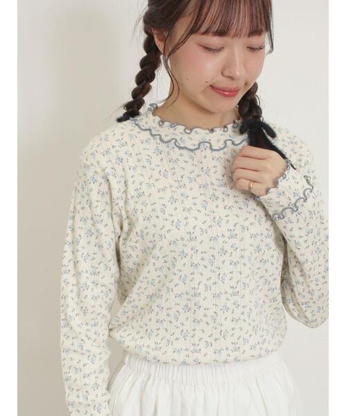 Samansa Mos2（サマンサ モスモス）の「パターンメッシュローズ柄メロウハイネックカットソー（Tシャツ/カットソー・レディース・ブルー/ラベンダー/イエロー/レッド・F）」の2枚目の写真