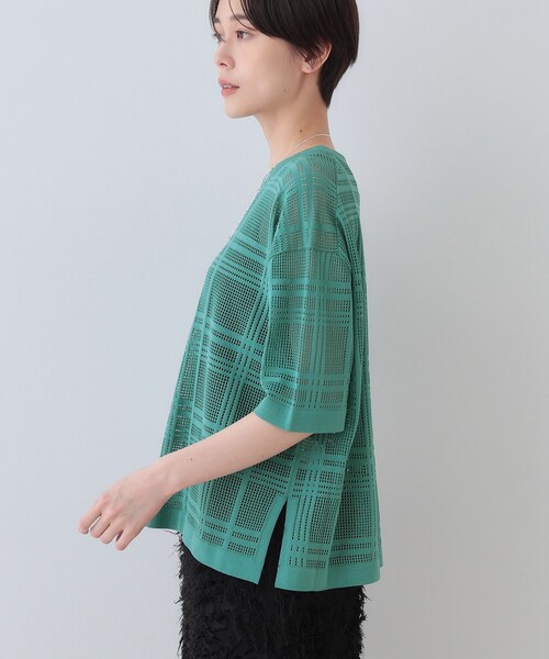 INDIVI（インディヴィ）の「【洗える】メッシュチェック柄ニット（ニット/セーター・レディース・ホワイト/ブラック/グリーン・38/34/05/15 /13/19）」の13枚目の写真