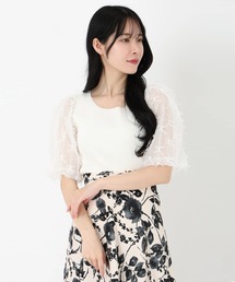 pium カットアウトチュールスリーブニット ブラック カットアウトチュールスリーブニット – pium