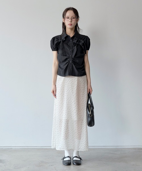 UNE MANSION（ユヌマンション）の「【インナースカート付き】ウエストゴムシースルーシフォンドットロングペチスカート（スカート・レディース・ブラック/アイボリー・FREE）」の19枚目の写真